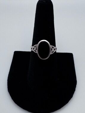 Sterling Silver 925 Oval Black Onyx Inlay Gemstone Ring Size 8.25